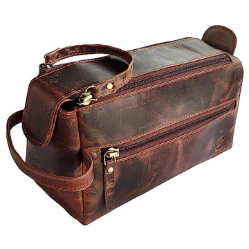RUSTIC TOWN Leather Toiletry Bag Men Travel Dopp Kit Walnut Brown