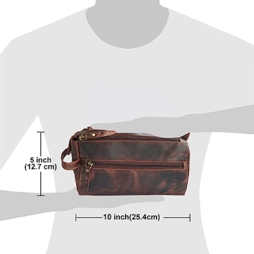 RUSTIC TOWN Leather Toiletry Bag Men Travel Dopp Kit Walnut Brown