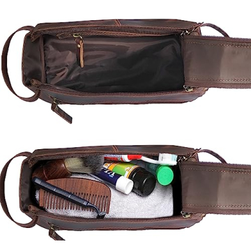 RUSTIC TOWN Leather Toiletry Bag Men Travel Dopp Kit Walnut Brown