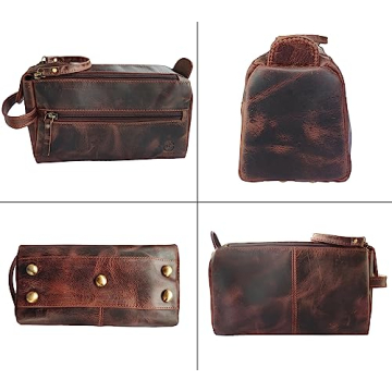 RUSTIC TOWN Leather Toiletry Bag Men Travel Dopp Kit Walnut Brown