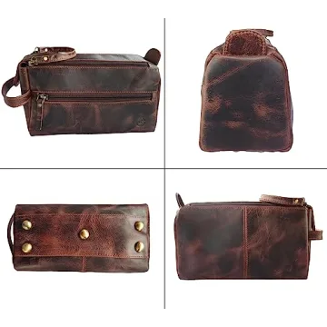 RUSTIC TOWN Leather Toiletry Bag Men Travel Dopp Kit Walnut Brown