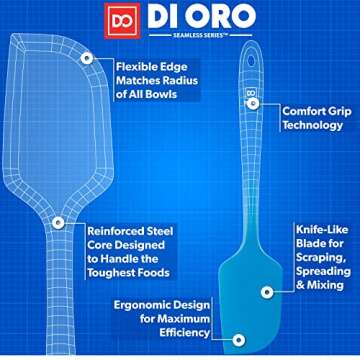 DI ORO Silicone Spatula - 600°F Heat-Resistant Rubber Kitchen Spatula for Baking, Scraping, & Mixing - BPA Free Nonstick Cookware Safe Flexible Utensil for Cooking - Seamless & Dishwasher Safe (Blue)
