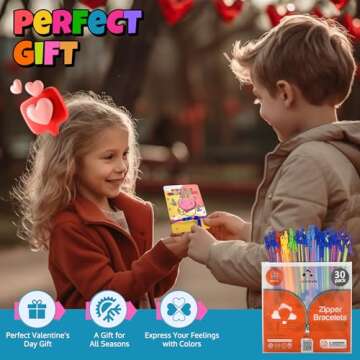 UpBrands 30 Valentine's Day Cards for Kids School & Fidget Zipper Bracelets Party Favors Toys, Bulk Valentine's Day Gifts for Kids, Classroom Valentine Exchange Gifts, Valentine's Student Incentives