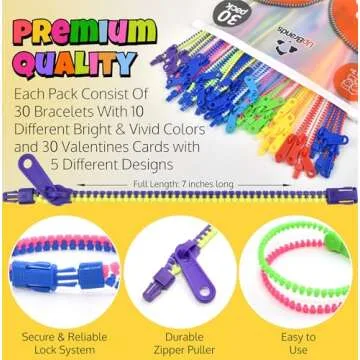 UpBrands 30 Valentine's Day Cards for Kids School & Fidget Zipper Bracelets Party Favors Toys, Bulk Valentine's Day Gifts for Kids, Classroom Valentine Exchange Gifts, Valentine's Student Incentives
