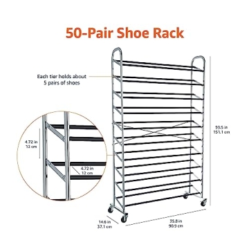 Amazon Basics 50-Pair Chrome Shoe Rack Organizer