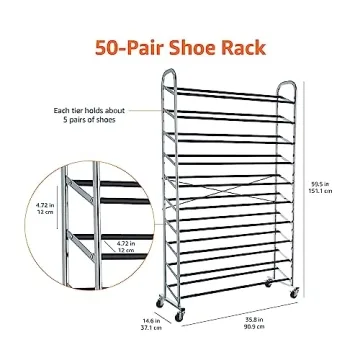 Amazon Basics 50-Pair Chrome Shoe Rack Organizer