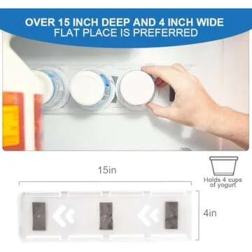SOPHICO Yogurt Organizer for Fridge, 4 Capacity Yogurt Sliders for Refrigerator, Yogurt Holder with Adhesive Tapes for 3.75 Inch Yogurt, Greek and Vegan Yogurt (Transparent,1 Pack)