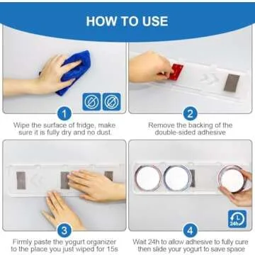 SOPHICO Yogurt Organizer for Fridge, 4 Capacity Yogurt Sliders for Refrigerator, Yogurt Holder with Adhesive Tapes for 3.75 Inch Yogurt, Greek and Vegan Yogurt (Transparent,1 Pack)