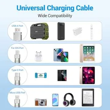 BROWEY Multi Charging Cable, 3 in 1 Charger Cord, 60W USB-C Fast Charge, 4ft Multiple USB Cable Universal Charging Cord with iOS/Type-C/Micro USB, for Phones, iPad, MacBook