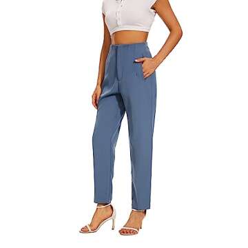 Kusogiay High Waist Dress Pant for Women Business Trousers Work Office Pants with Pockets(Small,Royal Blue)