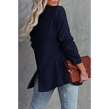 PRETTYGARDEN Women's Casual Blazers Long Sleeve Open Front Button Work Office Blazer Jackets with Pockets (Navy,X-Small)