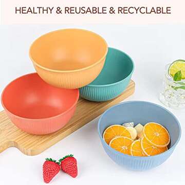 PUPOPIK Cereal Bowls Unbreakable 24 OZ, Plastic Bowls Reusable Light Weight Bowl, Microwave and Dish...