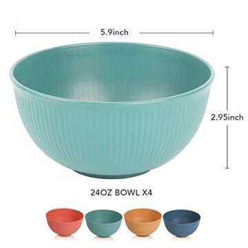 PUPOPIK Cereal Bowls Unbreakable 24 OZ, Plastic Bowls Reusable Light Weight Bowl, Microwave and Dishwasher Safe BPA Free Cereal Bowls heat Straw Bowl for Serving Soup and Salad