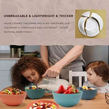 PUPOPIK Cereal Bowls Unbreakable 24 OZ, Plastic Bowls Reusable Light Weight Bowl, Microwave and Dishwasher Safe BPA Free Cereal Bowls heat Straw Bowl for Serving Soup and Salad