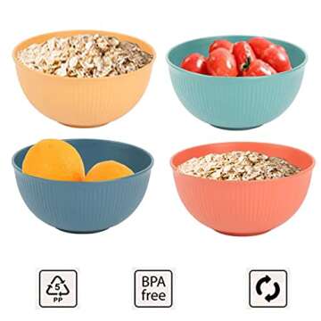PUPOPIK Cereal Bowls Unbreakable 24 OZ, Plastic Bowls Reusable Light Weight Bowl, Microwave and Dishwasher Safe BPA Free Cereal Bowls heat Straw Bowl for Serving Soup and Salad