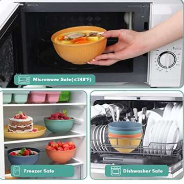 PUPOPIK Cereal Bowls Unbreakable 24 OZ, Plastic Bowls Reusable Light Weight Bowl, Microwave and Dishwasher Safe BPA Free Cereal Bowls heat Straw Bowl for Serving Soup and Salad
