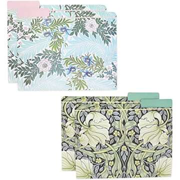 12 Pack William Morris Floral File Folders, Decorative 1/3 Cut Tab, Letter-Size Holders for Home Office in 6 Patterned Designs