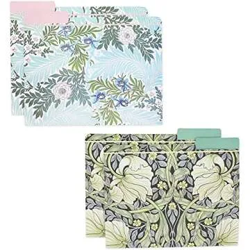 12 Pack William Morris Floral File Folders, Decorative 1/3 Cut Tab, Letter-Size Holders for Home Office in 6 Patterned Designs