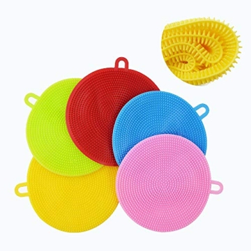 AOLANS Silicone Dish Scrubber 5 Pack Silicone Sponge Washing Brush Sponges Kitchen Vegetable Brush H...