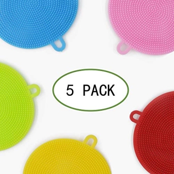 AOLANS Silicone Dish Scrubber 5 Pack Silicone Sponge Washing Brush Sponges Kitchen Vegetable Brush Household Cleaning Sponges Veggie Brush Food Grade kitchenware Brush Kitchen Accessories (5 Color)