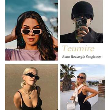 Teumire Retro Rectangle Sunglasses with UV400 Protection