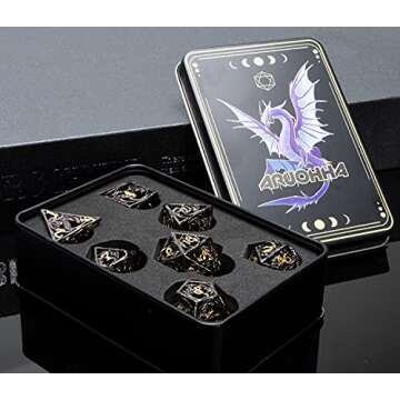 ARUOHHA Dungeons and Dragons Dice Hollow DND Metal Dice Set with Gift Box, 7 PCS Polyhedral Dice Set D&D Dice Set for MTG Pathfinder RPG, Role Playing Dice D and D Dice Set D20 D12 D10 D8 D6 D4