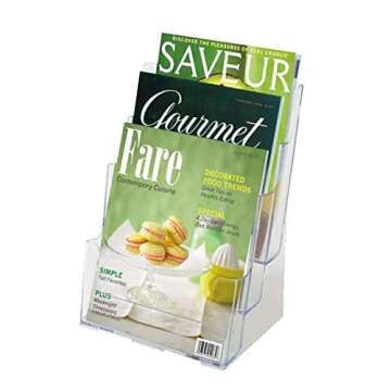 KINGDOM SOLUTIONS - 3 Tier Acrylic Brochure Holder - Clear Acrylic Stand for Display, Flyer Holder, Dispensing Magazines, Menus, Phamplet, Documents, Price list - Retail Display - 4" x 9"