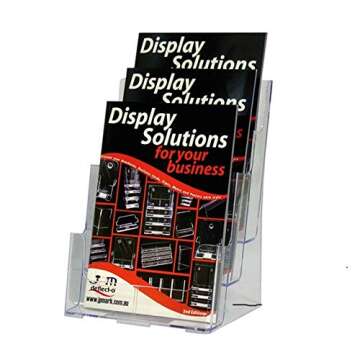 KINGDOM SOLUTIONS - 3 Tier Acrylic Brochure Holder - Clear Acrylic Stand for Display, Flyer Holder, Dispensing Magazines, Menus, Phamplet, Documents, Price list - Retail Display - 4" x 9"
