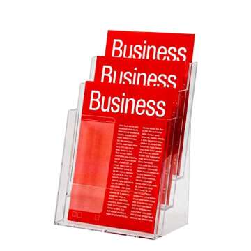 KINGDOM SOLUTIONS - 3 Tier Acrylic Brochure Holder - Clear Acrylic Stand for Display, Flyer Holder, Dispensing Magazines, Menus, Phamplet, Documents, Price list - Retail Display - 4" x 9"