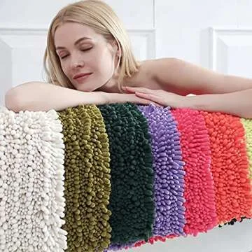 Suchtale Bathroom Rug Non Slip Bath Mat (20x32 Inch White) Water Absorbent Super Soft Shaggy Chenille Machine Washable Dry Extra Thick Perfect Absorbant Best Large Plush Carpet for Shower Floor