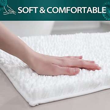 Suchtale Bathroom Rug Non Slip Bath Mat (20x32 Inch White) Water Absorbent Super Soft Shaggy Chenille Machine Washable Dry Extra Thick Perfect Absorbant Best Large Plush Carpet for Shower Floor