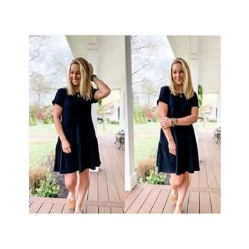 YIBOCK Women's Summer Short Sleeve Crew Neck T Shirt Dress Casual Loose Swing Dress with Pocket Black Large