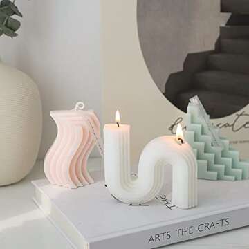 3PcsTwist Candle Aesthetic Candles Soy Wax Geometric Shaped candlesU Shaped, S Shaped and triangleCa...