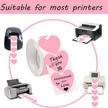 Heart Shaped Color Coding Direct Thermal Labels 2'' -Valentine's Day Thermal Sticker Labels-Address Shipping Thermal Printer Stickers Personalized Sticker Labels for Gift,Barcodes,Home Business 500Pcs