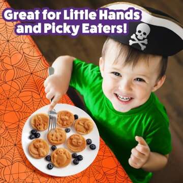 Halloween Mini Waffle Maker - 7 Different Spooky Designs, Make Breakfast Fun with Electric Nonstick Waffler Iron Featuring a Pumpkin Bat Ghost Spider & More, Unique Holiday Breakfast for Kids or Gift
