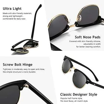 SUNGait 80s Retro Semi Rimless Polarized Sunglasses