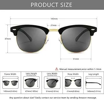 SUNGait 80s Retro Semi Rimless Polarized Sunglasses