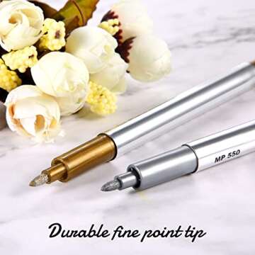 Gersoniel Gold and Silver Metallic Marker Pens, Metallic Permanent Markers Suitable for Cards Writing Signature Lettering Metal Painting Pens(Gold and Silver,1.5 mm 6 Pens)