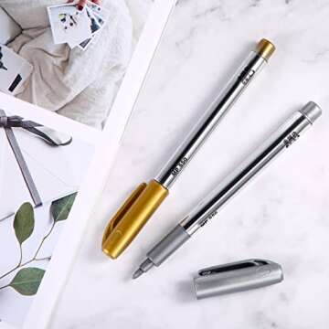Gersoniel Gold and Silver Metallic Marker Pens, Metallic Permanent Markers Suitable for Cards Writing Signature Lettering Metal Painting Pens(Gold and Silver,1.5 mm 6 Pens)