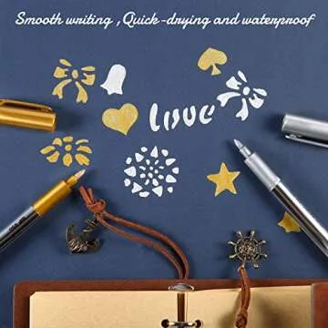 Gersoniel Gold and Silver Metallic Marker Pens, Metallic Permanent Markers Suitable for Cards Writing Signature Lettering Metal Painting Pens(Gold and Silver,1.5 mm 6 Pens)