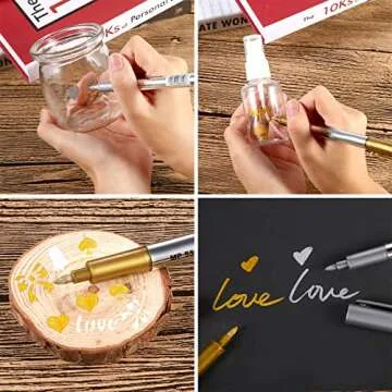 Gersoniel Gold and Silver Metallic Marker Pens, Metallic Permanent Markers Suitable for Cards Writing Signature Lettering Metal Painting Pens(Gold and Silver,1.5 mm 6 Pens)