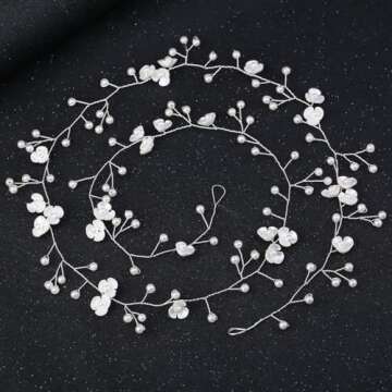 Bridal Wedding Hair Vine - Handmade Extra Long Pearl and Crystal Beads Head Piece in Silver