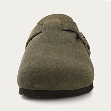 KIDMI Women's Suede Clogs with Arch Support in Green