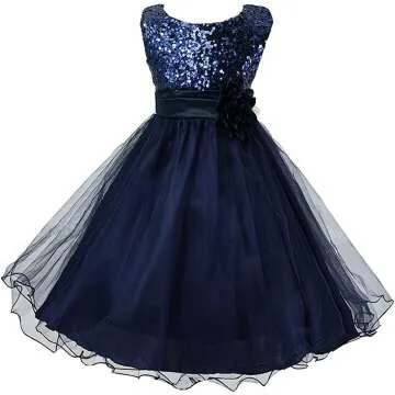 Wocau Girls' Sequin Mesh Party Dress - Stylish Gown