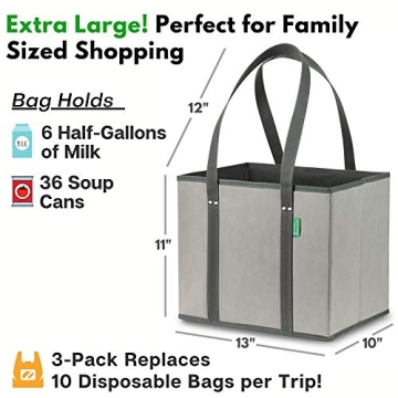 Creative Green Life Reusable Grocery Bags - Heavy Duty 3 Pack