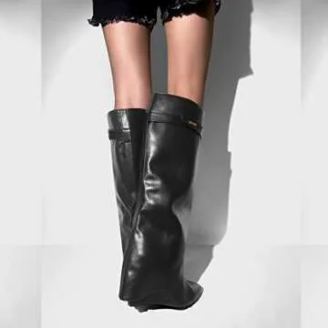 LISHAN Women's Stylish Wedge Knee High Boots for Parties