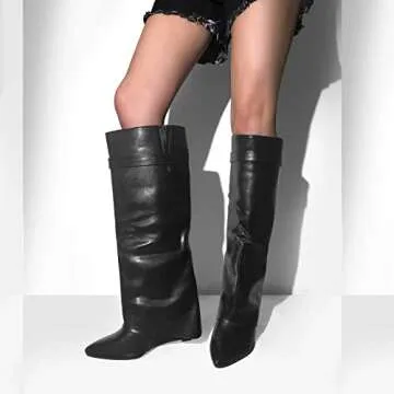 LISHAN Women's Stylish Wedge Knee High Boots for Parties