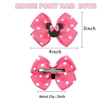 Qearl 8 Pcs Mouse Ears Bow Clips - Cute Hair Accessories for Girls