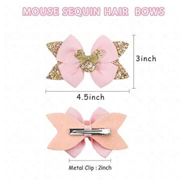 Qearl 8 Pcs Mouse Ears Bow Clips for Girls