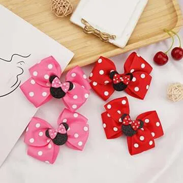 Qearl 8 Pcs Mouse Ears Bow Clips for Girls